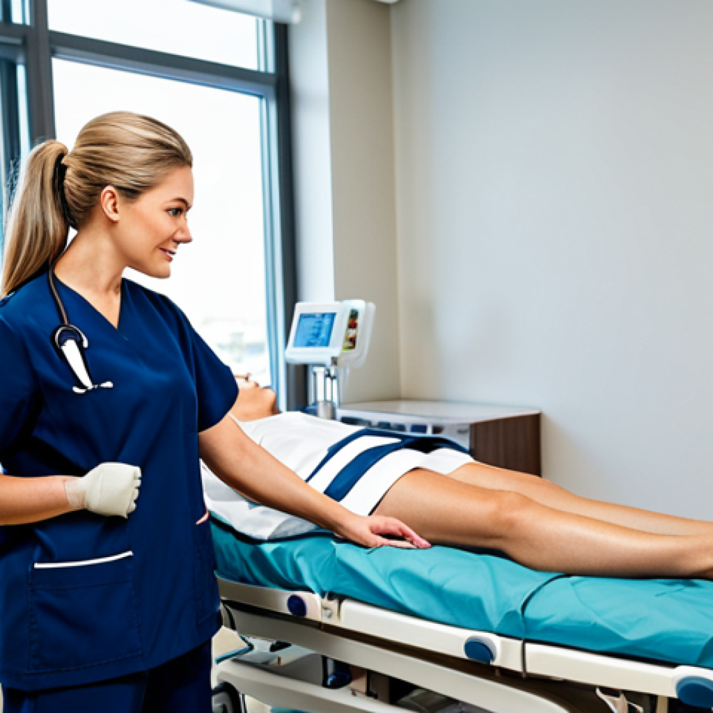 **

"A professional nurse in a modest navy blue scrub suit, attending to a patient in a bright, modern hospital room, fully clothed, appropriate attire, safe for work, perfect anatomy, natural proportions, professional medical photography, high quality."

**