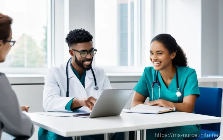간호사의 학업 병행과 시간 관리 - **Prompt:** A highly concentrated young adult female nurse, dressed in comfortable yet modest casual...