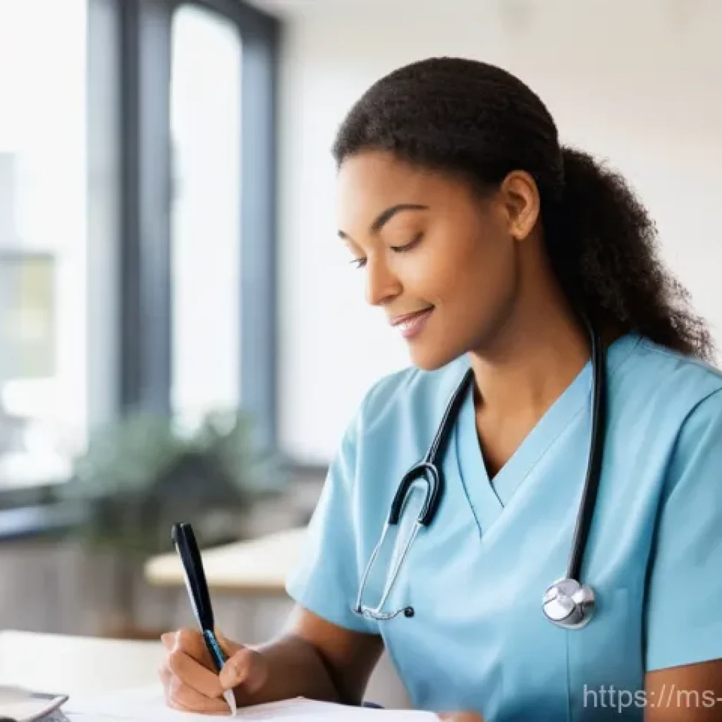 간호사 취업 포트폴리오 구성하기 - **Prompt:** A focused and dedicated female nurse, in her late 20s to early 30s, wearing a clean, pro...
