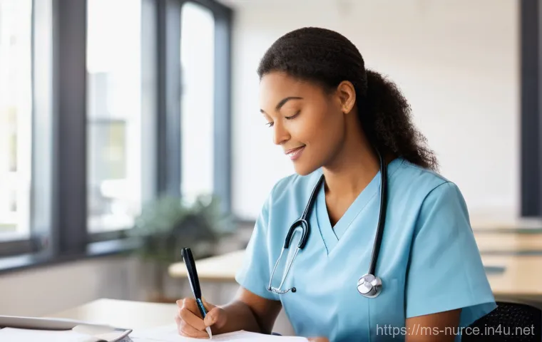 간호사 취업 포트폴리오 구성하기 - **Prompt:** A focused and dedicated female nurse, in her late 20s to early 30s, wearing a clean, pro...