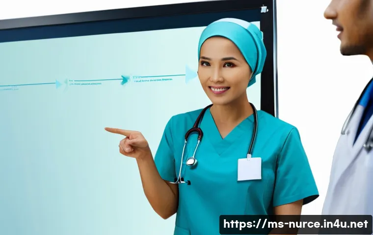간호사의 환자 안전 관리 팁 - **Prompt:** A detailed, realistic depiction of a modern Malaysian hospital nursing station. A female...