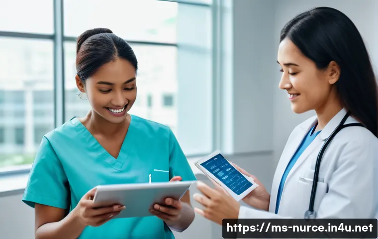 간호사와 협업하는 다른 의료직종 - A diverse healthcare team in a modern Malaysian hospital setting collaborating closely: a nurse in p...